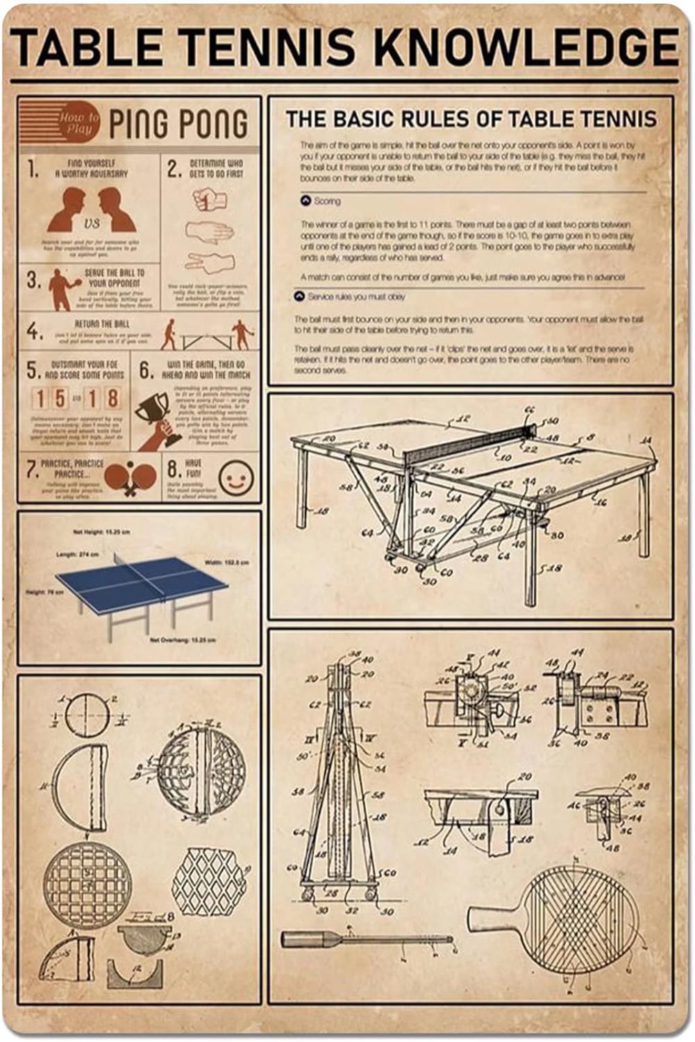 Table Tennis Knowledge Poster - Placa de Metal de Tênis de